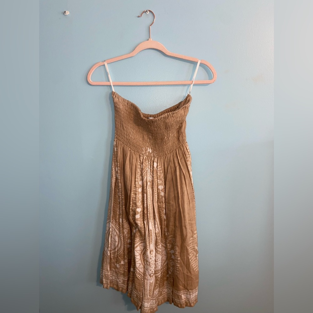 Tan strapless dress